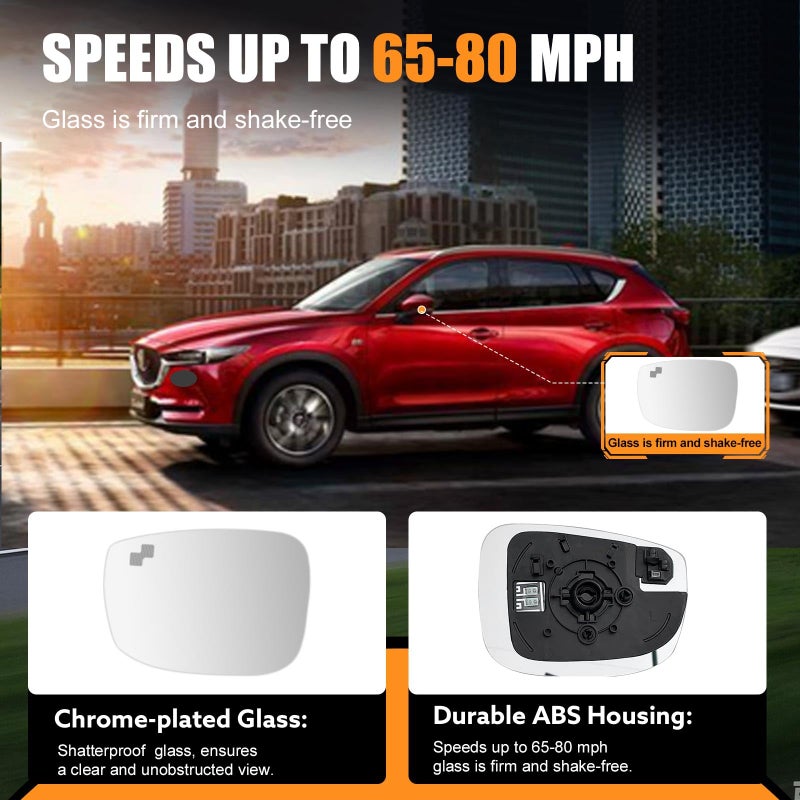 Heyokoo Driver Side Mirror Glass Replacement for 2017-2023 Mazda CX5 CX-5 2016-2023 Mazda CX9 CX-9- Left Side Mirrors With Backing Plate,Power Heated, Blind Spot - Image 5